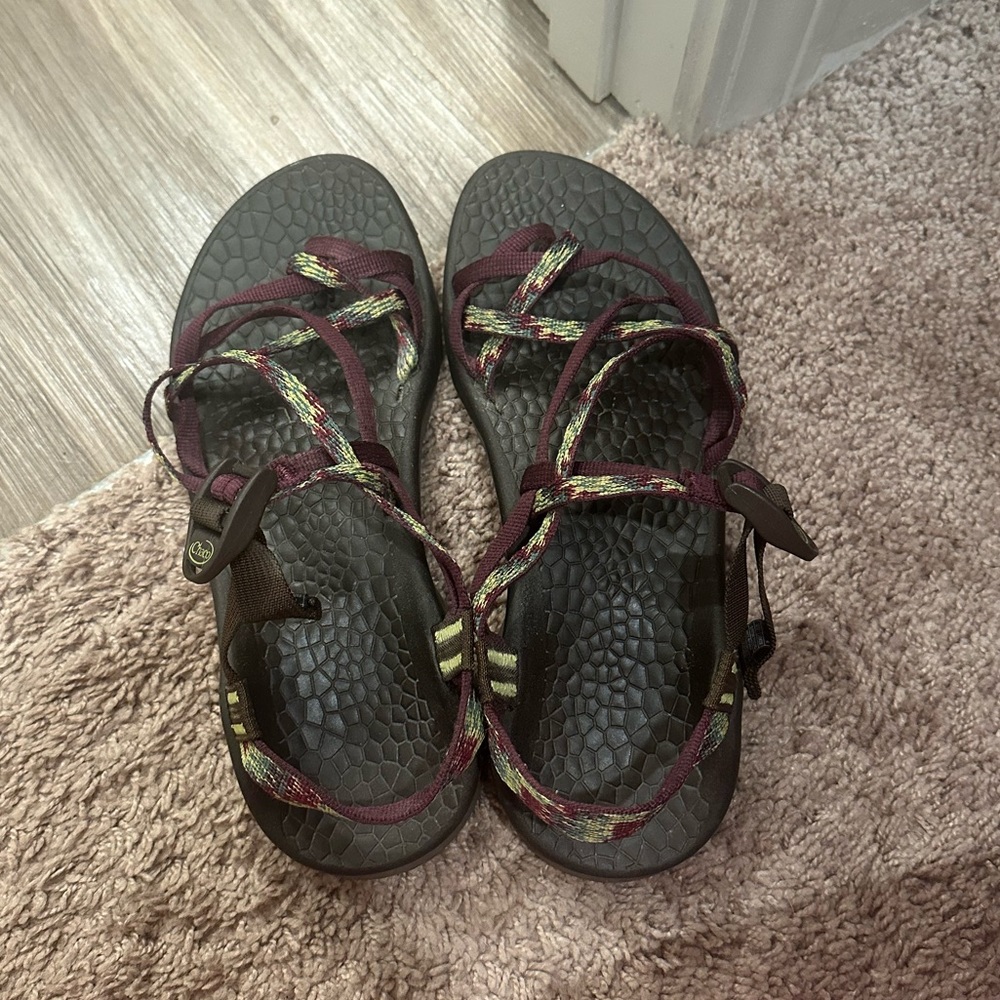 Purple and green double strap Chacos sz 9.5